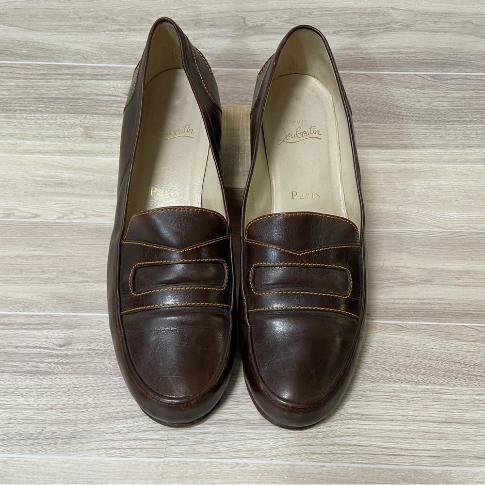 CHRISTIAN LOUBOUTIN VTG Red Bottom Brown Leather Penny Loafer Size 39 (US 9) - Picture 4 of 14